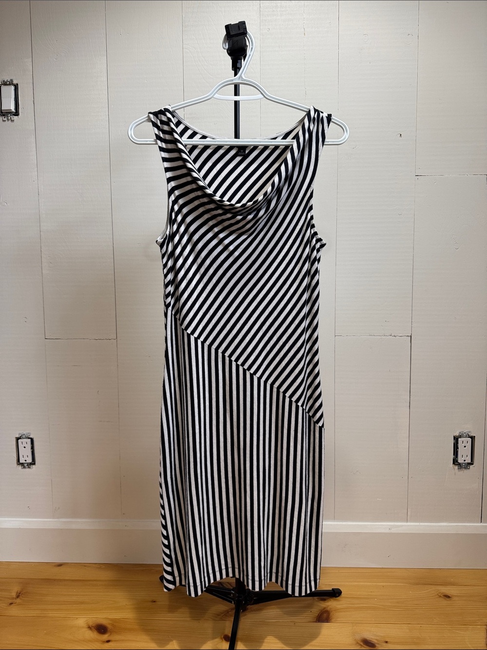Ann Taylor Black & White Striped Cowl Neck Maxi Dress